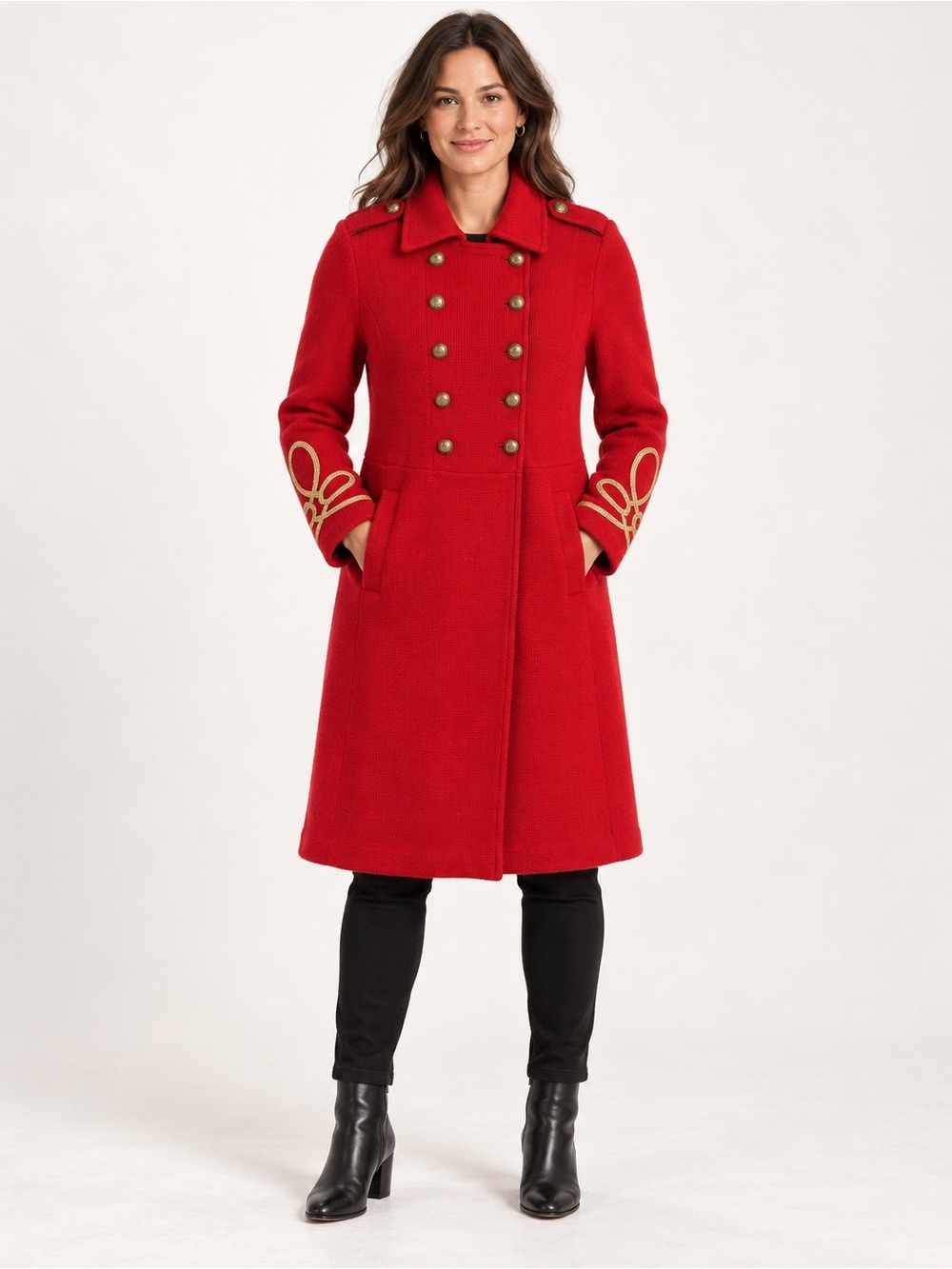 Lauren Ralph Lauren Red Wool Military Double-Breasted Sweater Jacket M